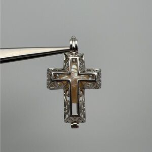 Silver and Cream Cross Pearl Cage Pendant